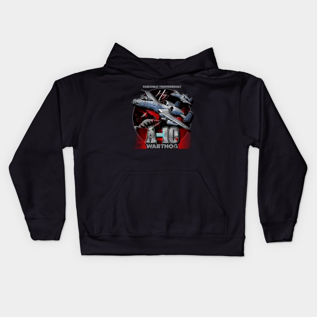 A10 Warthog Fairchild Thunderbolt USAF Fighter Aircraft Kids Hoodie by aeroloversclothing